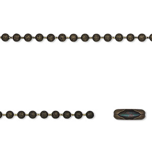 Chain, antique brass-finished steel, 2.4mm ball, 27 inches with 2 connectors. Sold individually.