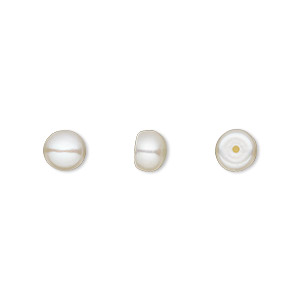 Pearl, cultured freshwater (bleached), white, 5.5-7mm half-drilled button, A- grade, Mohs hardness 2-1/2 to 4. Sold per pkg of 2.