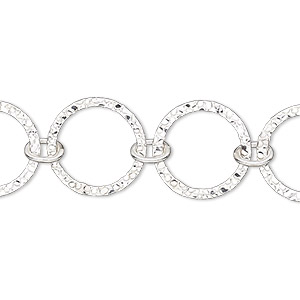 Chain, sterling silver-filled, 15mm textured flat round. Sold per pkg of 5 feet.
