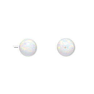 Bead, &quot;opal&quot; (silica and epoxy) (man-made), white, 8mm half-drilled round. Sold individually.