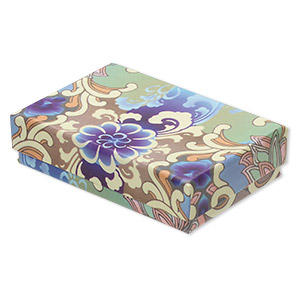 Box, paper / velveteen / foam, multicolored, 3-1/4 x 2-1/4 x 3/4 inches with flower design. Sold per pkg of 10.