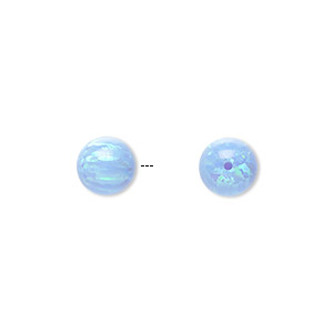 Bead, &quot;opal&quot; (silica and epoxy) (man-made), light blue, 8mm half-drilled round. Sold individually.