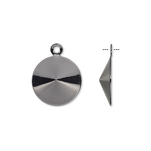 Drop, Almost Instant Jewelry&reg;, gunmetal-finished brass, 15mm round with 14mm rivoli setting. Sold per pkg of 10.