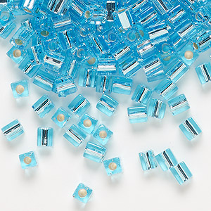 Seed bead, Miyuki, glass, silver-lined light blue, (SB18), 3.5-3.7mm square. Sold per 25-gram pkg.