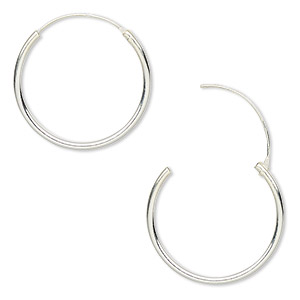 Earring, sterling silver, 20mm round hoop with endless-loop closure. Sold per pkg of 4 pairs.