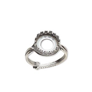 Ring, JBB Findings, antique silver-plated brass, 12mm round with 10mm round bezel setting, adjustable from size 6-8. Sold individually.