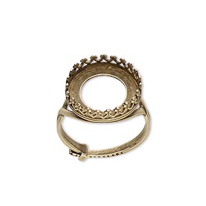 Ring, JBB Findings, antiqued brass, 16mm round with 14mm round bezel setting, adjustable from size 6-8. Sold individually.
