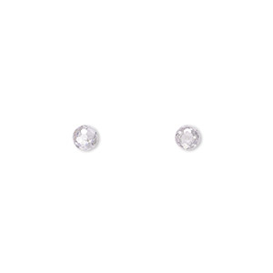 Bead, cubic zirconia, clear, 4mm half-drilled faceted round. Sold per pkg of 4.