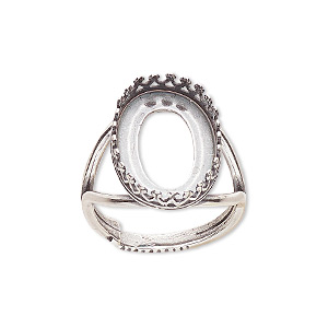 Ring, JBB Findings, antique silver-plated brass, 20x14.5mm oval with 18x13mm oval bezel setting, adjustable from size 6-8. Sold individually.