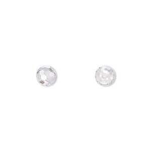 Bead, cubic zirconia, clear, 6mm half-drilled faceted round. Sold per pkg of 2.