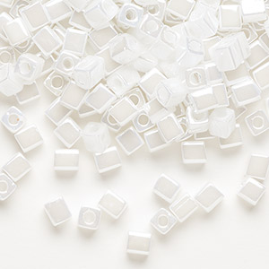 Seed bead, Miyuki, glass, opaque metallic white, (SB420), 3.5-3.7mm square. Sold per 25-gram pkg.