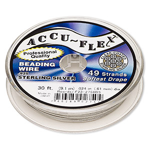 Beading wire, Accu-Flex&reg;, nylon and .925 sterling silver, clear, 49 strand, 0.024-inch diameter. Sold per 30-foot spool.