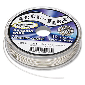 Beading wire, Accu-Flex&reg;, nylon and .925 sterling silver, clear, 49 strand, 0.024-inch diameter. Sold per 100-foot spool.