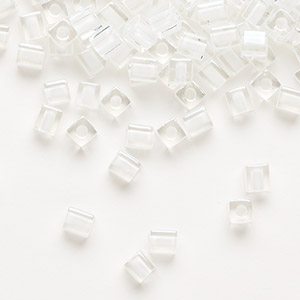 Seed bead, Miyuki, glass, clear color-lined white, (SB1104), 3.5-3.7mm square. Sold per 25-gram pkg.