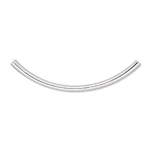 Bead, silver-plated brass, 38x2mm curved tube. Sold per pkg of 100.