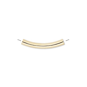 Bead, gold-plated brass, 22x3mm curved tube. Sold per pkg of 100.