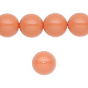 Pearl, Crystal Passions&reg;, coral, 12mm round (5810). Sold per pkg of 10.