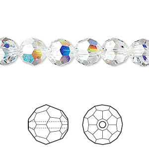 Bead, Crystal Passions&reg;, crystal AB, 8mm faceted round (5000). Sold per pkg of 12.