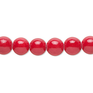 Bead, mountain &quot;jade&quot; (dolomite marble) (dyed), opaque coral red, 8mm round, B grade, Mohs hardness 3. Sold per 15-1/2&quot; to 16&quot; strand.