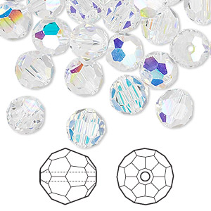 Bead, Crystal Passions&reg;, crystal AB, 8mm faceted round (5000). Sold per pkg of 144 (1 gross).
