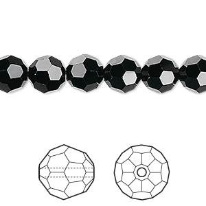 Bead, Crystal Passions&reg;, jet, 8mm faceted round (5000). Sold per pkg of 12.