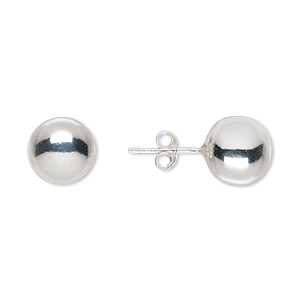 Earstud, sterling silver, 10mm ball with post. Sold per pair.