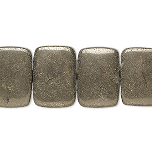 Bead, pyrite (stabilized), 18x13mm double-drilled rectangle with 0.5-1.5mm holes, B grade, Mohs hardness 6. Sold per 8-inch strand, approximately 15 beads.