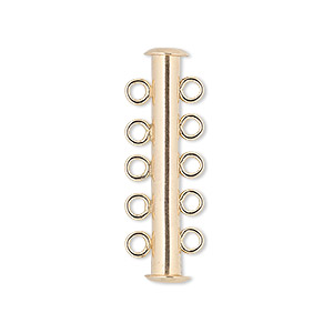 Clasp, 5-strand slide lock, 14Kt gold-filled, 31x5mm tube. Sold individually.