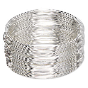 Memory wire, silver-plated carbon steel, 1-3/4 inch bracelet, 0.65-0.75mm thick. Sold per 1-ounce pkg, approximately 60 loops.