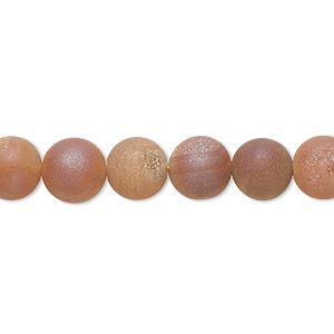 Bead, druzy agate (coated), opaque matte peach, 8mm hand-cut round, B- grade, Mohs hardness 6-1/2 to 7. Sold per 8-inch strand, approximately 25 beads.
