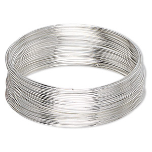 Memory wire, silver-plated carbon steel, 2-1/4 inch bracelet, 0.65-0.75mm thick. Sold per 1-ounce pkg, approximately 50 loops.