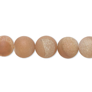 Bead, druzy agate (coated), opaque matte peach, 10mm hand-cut round, B- grade, Mohs hardness 6-1/2 to 7. Sold per 8-inch strand, approximately 20 beads.