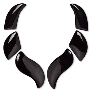 Focal, black onyx (dyed), 23x11mm-34x14mm fan, B grade, Mohs hardness 6-1/2 to 7. Sold per 6-piece set.