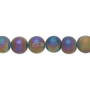 Bead, electroplated druzy agate (coated), matte rainbow, 8mm round, B- grade, Mohs hardness 6-1/2 to 7. Sold per 8-inch strand, approximately 25 beads.