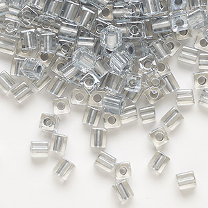 Seed bead, Miyuki, glass, clear color-lined silver, (SB242), 3.5-3.7mm square. Sold per 25-gram pkg.