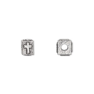 Bead, antiqued pewter (tin-based alloy), 8x6mm rectangle with cross. Sold per pkg of 4.