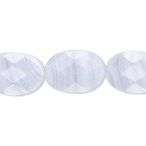Bead, blue lace agate (natural), 18x13mm faceted oval, B grade, Mohs hardness 6-1/2 to 7. Sold per 8-inch strand, approximately 10 beads.