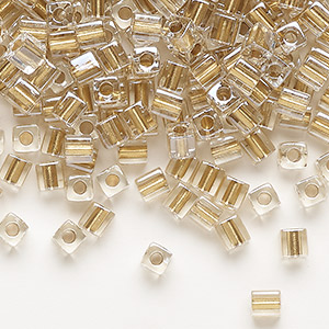 Seed bead, Miyuki, glass, clear color-lined gold, (SB234), 3.5-3.7mm square. Sold per 250-gram pkg.