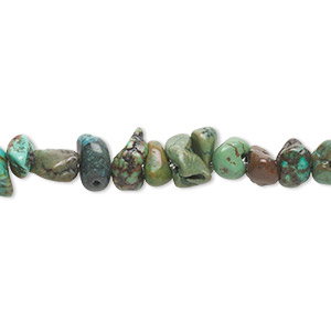 Bead, turquoise (dyed / stabilized), green-brown, medium chip, Mohs hardness 5 to 6. Sold per 15-inch strand.