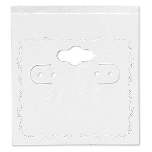 Earring card, PVC plastic and paper, opaque sand and silver, 2x2 inch  square with scroll design. Sold per pkg of 100. - Fire Mountain Gems and  Beads