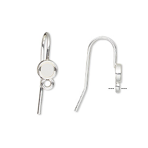 Ear wire, silver-finished brass, 14mm fishhook with 4mm round glue-in setting and closed loop, 18 gauge. Sold per pkg of 5 pairs.