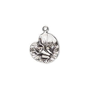 Charm, sterling silver, 15mm frog on lily pad. Sold individually ...