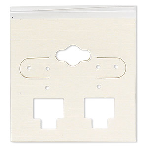 Earring card, PVC plastic and paper, transparent clear and opaque tan, 2x2 inch square. Sold per pkg of 100.