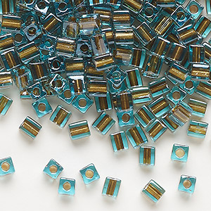 Seed bead, Miyuki, glass, blue color-lined brown, (SB2642), 3.5-3.7mm square. Sold per 25-gram pkg.