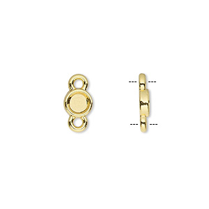 Link, gold-finished brass, 6mm single-sided round with 4mm round setting. Sold per pkg of 10.