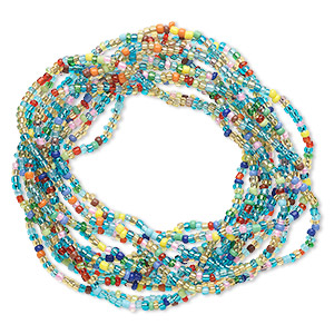 Bracelet, stretch, glass, multicolored, 3mm wide, 7 inches. Sold per pkg of 12.