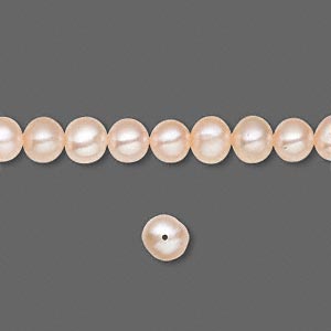 Pearl, cultured freshwater, peach, 5-6mm semi-round, C grade, Mohs hardness 2-1/2 to 4. Sold per 16-inch strand.