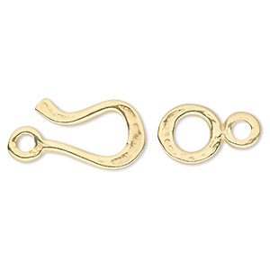 Clasp, JBB Findings, hook-and-eye, gold-plated pewter (tin-based alloy), 21x12mm flat. Sold individually.