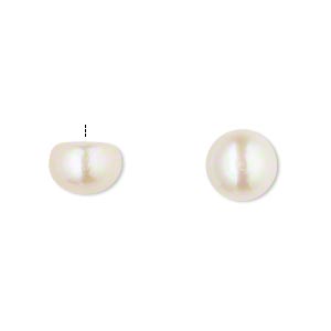 Pearl, cultured freshwater (bleached), white, 9-10mm half-drilled ...