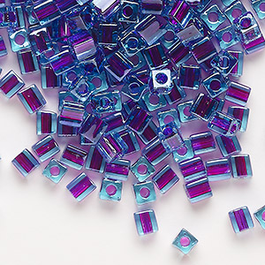 Seed bead, Miyuki, glass, blue color-lined purple, (SB2651), 3.5-3.7mm square. Sold per 25-gram pkg.